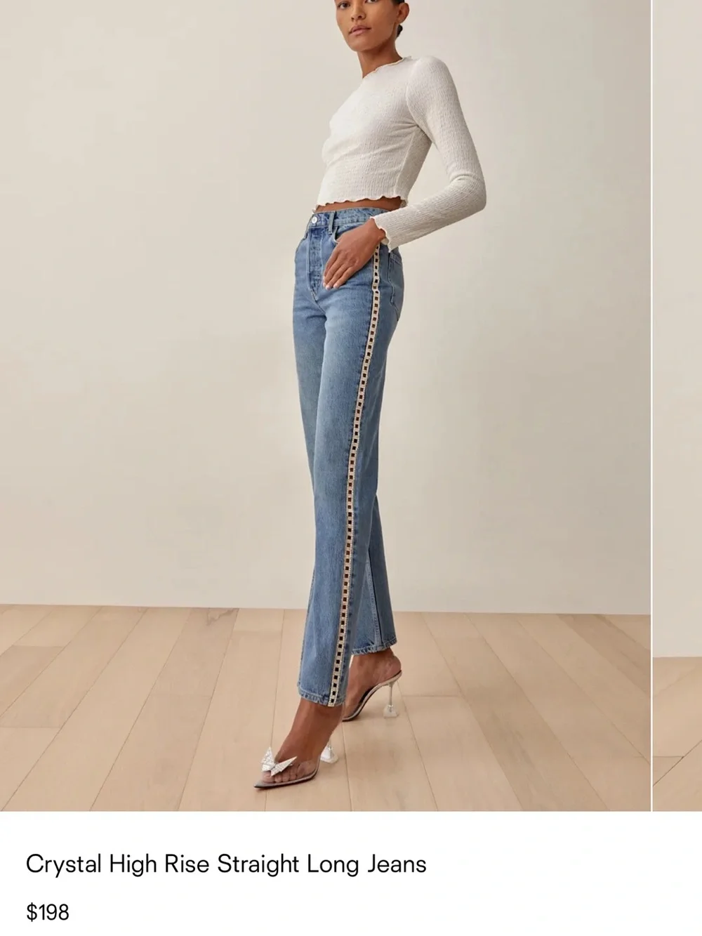 Reformation Crystal High Rise Straight Long Jeans Maldives - Size 27 - Picture 3 of 14